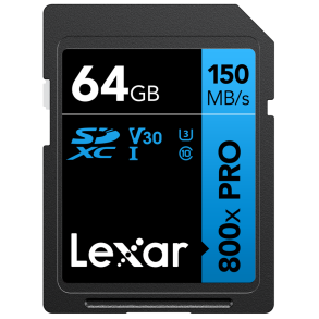 Lexar  SDXC 800x Pro UHS-I cards, C10 (V30) U3, R150, 64GB