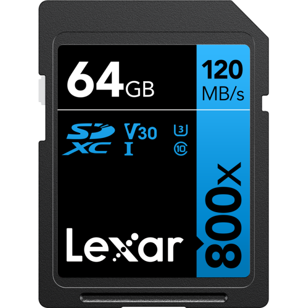 LEXAR Professional 800x SDXC UHS-I cards, C10 V30 U3, R120 64GB