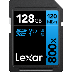 LEXAR Professional 800x SDXC UHS-I cards, C10 V30 U3, R120/45MB 128GB