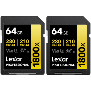 LEXAR SDXC Pro 1800x U3 UHS-II R280/W210 (V60) 64GB - 2pack