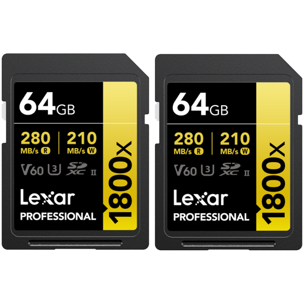 LEXAR SDXC Pro 1800x U3 UHS-II R280/W210 (V60) 64GB - 2pack