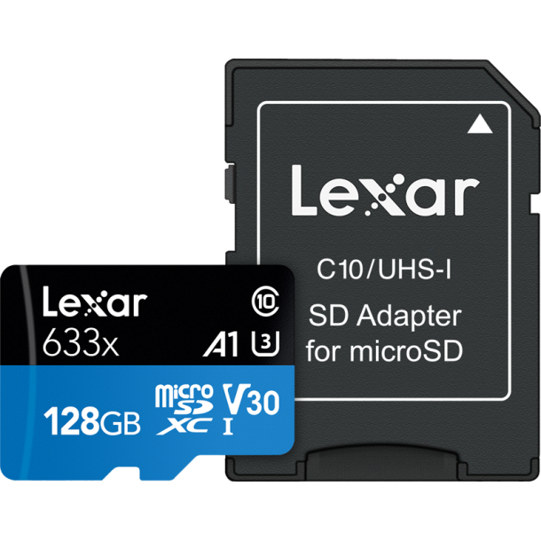 Lexar  microSDXC 633x UHS-I/A1/U3/10 R95/W45MB (V30) 128GB Inkl. adapter