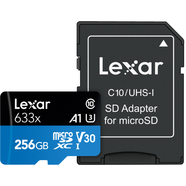 Lexar microSDXC 633x UHS-I/A1/U3/10 R100/W45MB (V30) 256GB Inkl. adapter