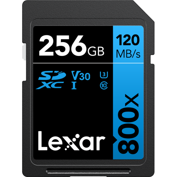 LEXAR Professional 800x SDXC UHS-I cards, C10 V30 U3, R120/45MB 256GB